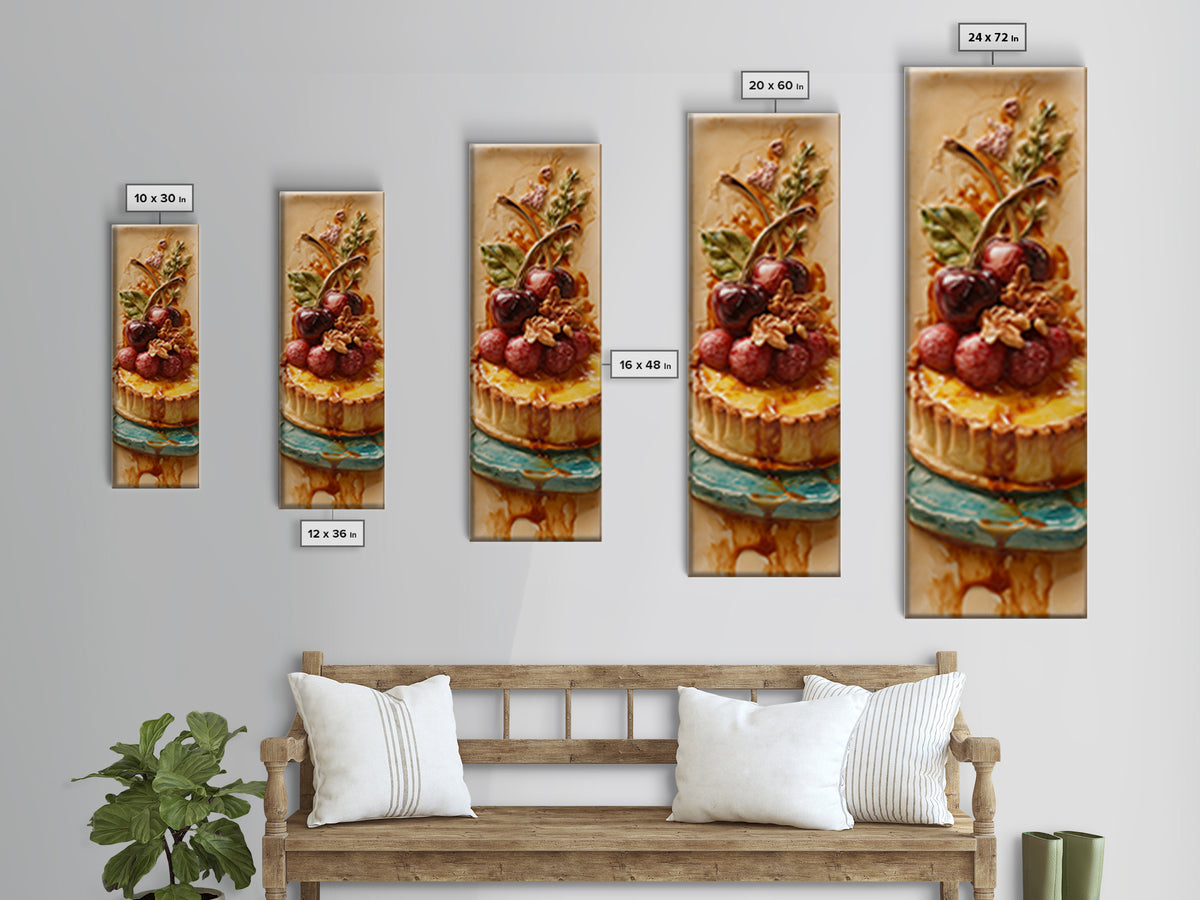 Cherry Tart Still Life Canvas Print, Bakery Art, Whimsical Wall Art, Bakery Decor, Fine Art, Patisserie, Luxury Decor, BAK-1x3-41