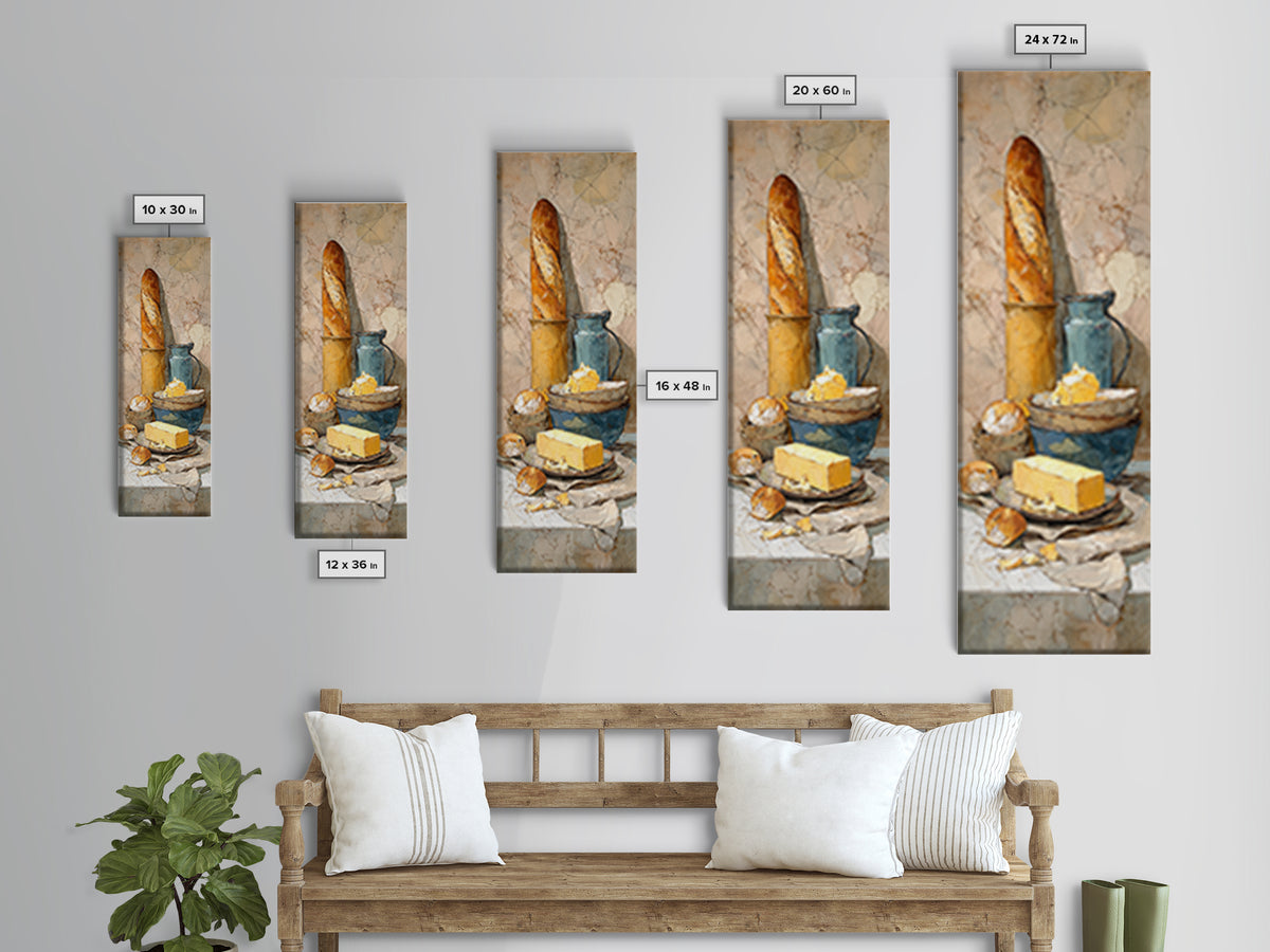 Baguette and Butter Still Life on Marble Canvas Print, Bakery Art, Digital Print, Bakery Decor, Fine Art, Patisserie, BAK-1x3-44