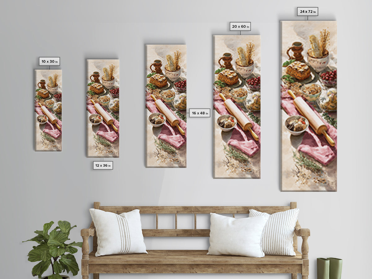 Patisserie Pattern of Rolling Pins and Pastries Canvas Print, Bakery Art, Bakery Decor, Abstract Art, Patisserie, BAK-1x3-57