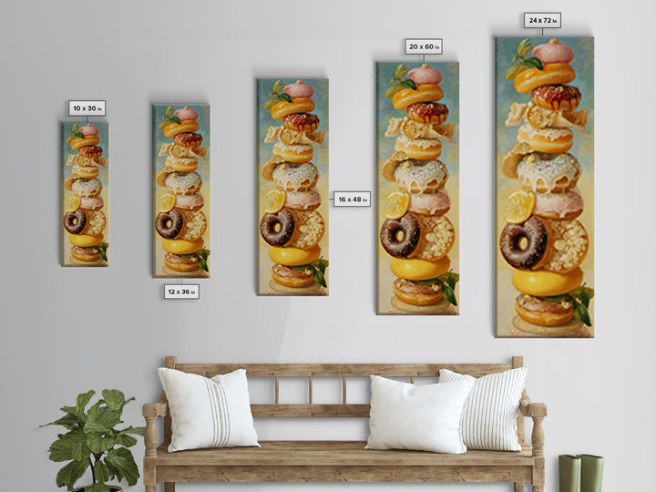 Whimsical Donut Assortment Framed Canvas Print, Bakery Art, Wall Art, Bakery Decor, Oil Painting, Patisserie, BAK-1x3-69
