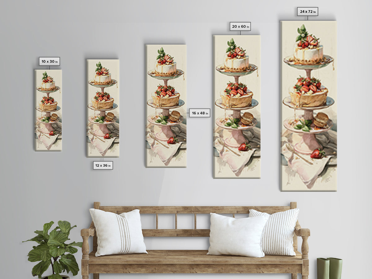 Pastel Cake Stand Canvas Print, Bakery Art, Kitchen Wall Decor, Bakery Decor, Fine Art, Patisserie, Whimsical Wall Art, BAK-1x3-73