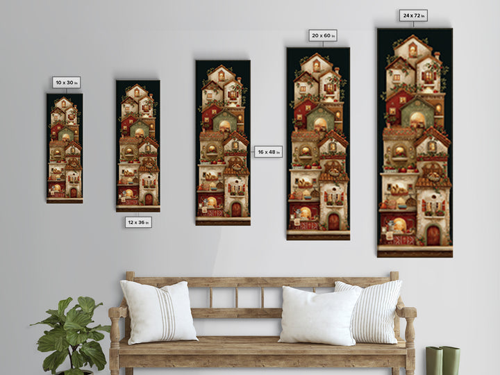 Gingerbread Houses in Charming Folk Art Style Framed Canvas Print, Bakery Art, Fine Art Print, Bakery Decor, Patisserie, BAK-1x3-74