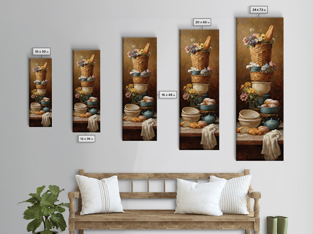 French Market Basket Filled Canvas Print, Bakery Art, Statement Artwork, Bakery Decor, Fine Art, Patisserie, Art Print, BAK-1x3-78