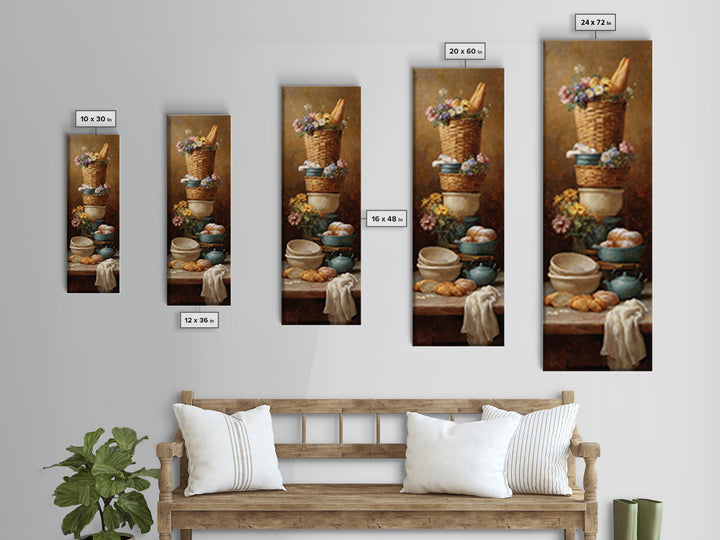 French Market Basket Filled Canvas Print, Bakery Art, Statement Artwork, Bakery Decor, Fine Art, Patisserie, Art Print, BAK-1x3-78