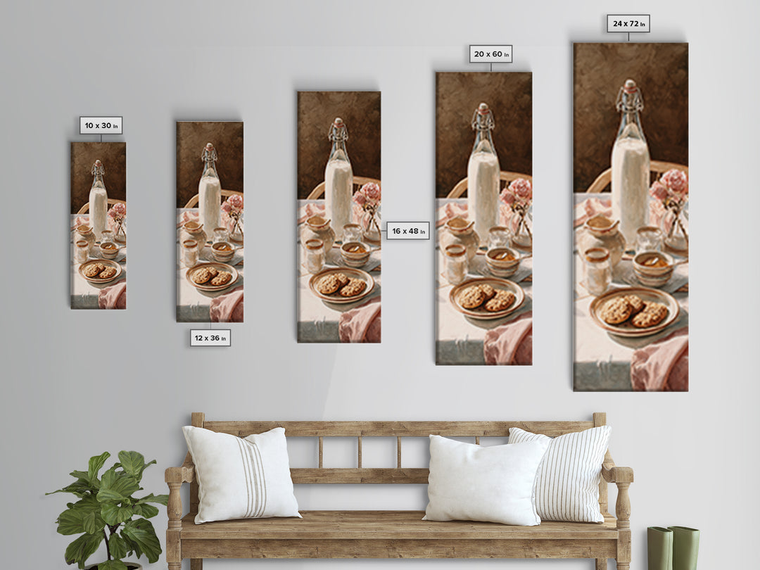 Milk Bottle and Cookies Nostalgic Still Life Canvas Print, Bakery Art, Boho Decor, Bakery Decor, Oil Painting, Patisserie, BAK-1x3-82