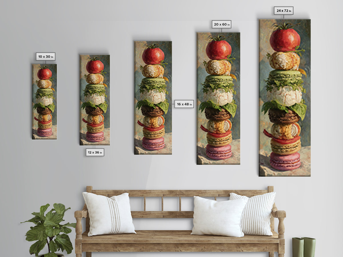 Single Perfect Macaron Tower Framed Canvas Print, Bakery Art, Statement Artwork, Bakery Decor, Fine Art, Patisserie, Art Print, BAK-1x3-87