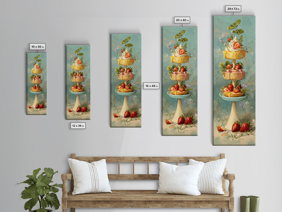 Pastel Cake Stand Canvas Print, Bakery Art, Boho Decor, Bakery Decor, Oil Painting, Patisserie, Kitchen Decor, BAK-1x3-97