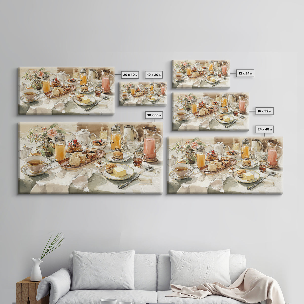 Tea and Scone Arrangement Framed Canvas Print, Bakery Art, Fine Art Print, Bakery Decor, Fine Art, Patisserie, BAK-2x1-16