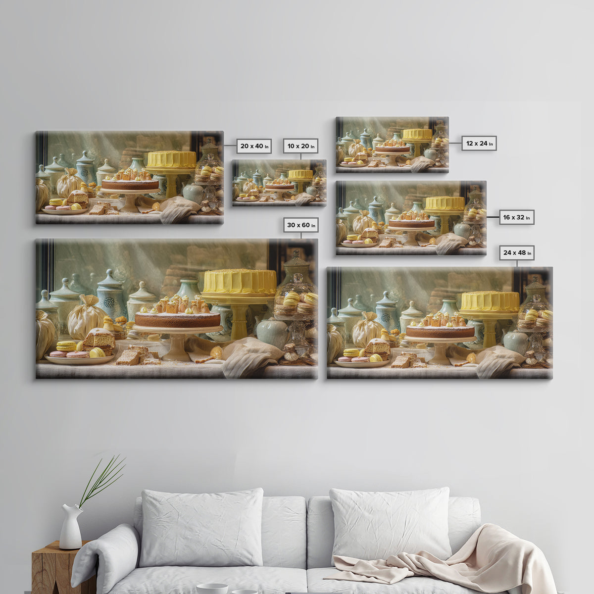 French Patisserie Window Display of Pastel Pastries Canvas Print, Bakery Art, Textured Painting, Bakery Decor, Patisserie, BAK-2x1-22