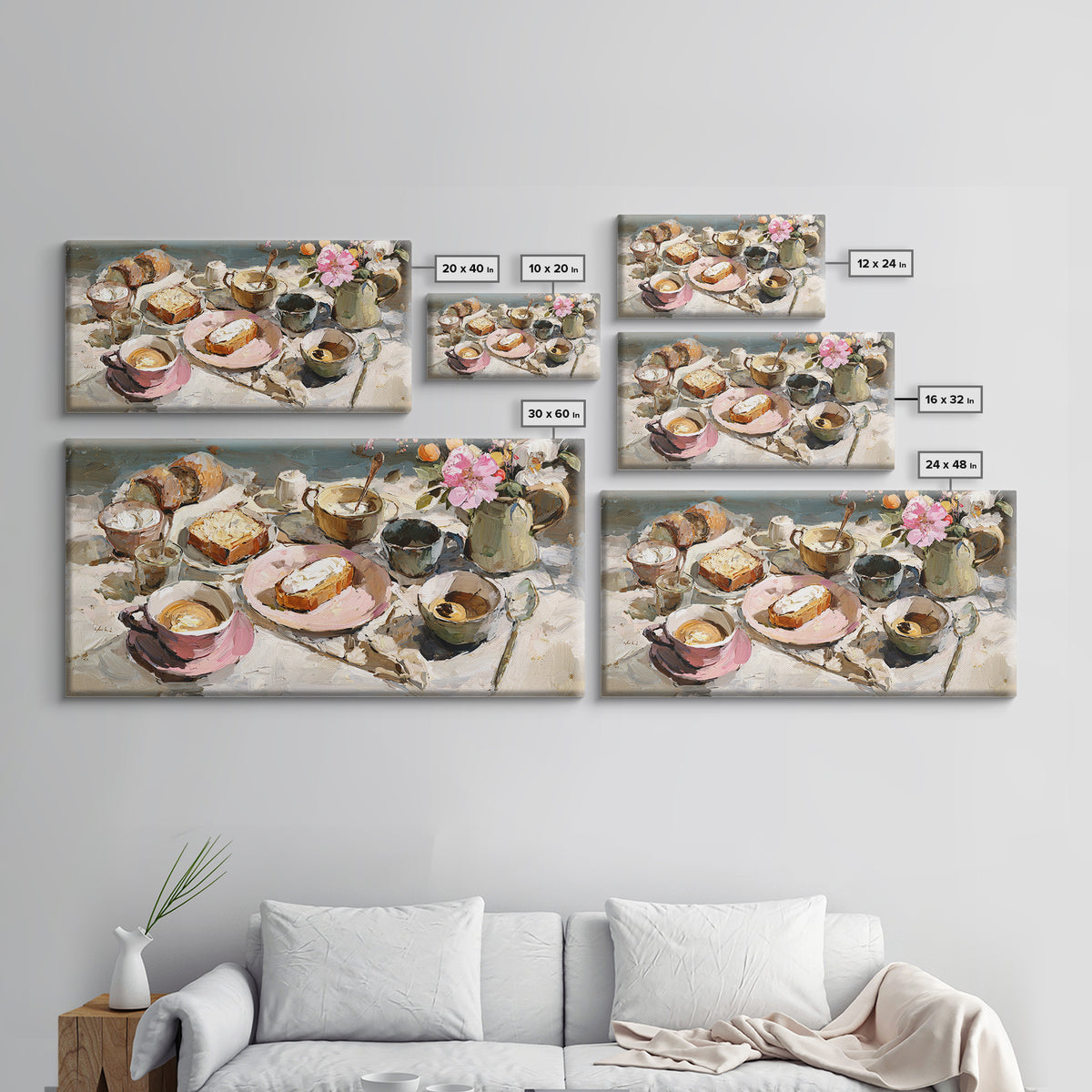 Painterly Eclair and Coffee Still Life Canvas Print, Bakery Art, Wall Art, Bakery Decor, Oil Painting, Patisserie, BAK-2x1-32