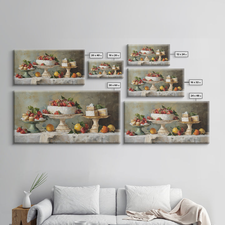 Pastel Cake Stand Framed Canvas Print, Bakery Art, Art Print, Bakery Decor, Patisserie, Kitchen Print, Coffee Wall Art, BAK-2x1-33