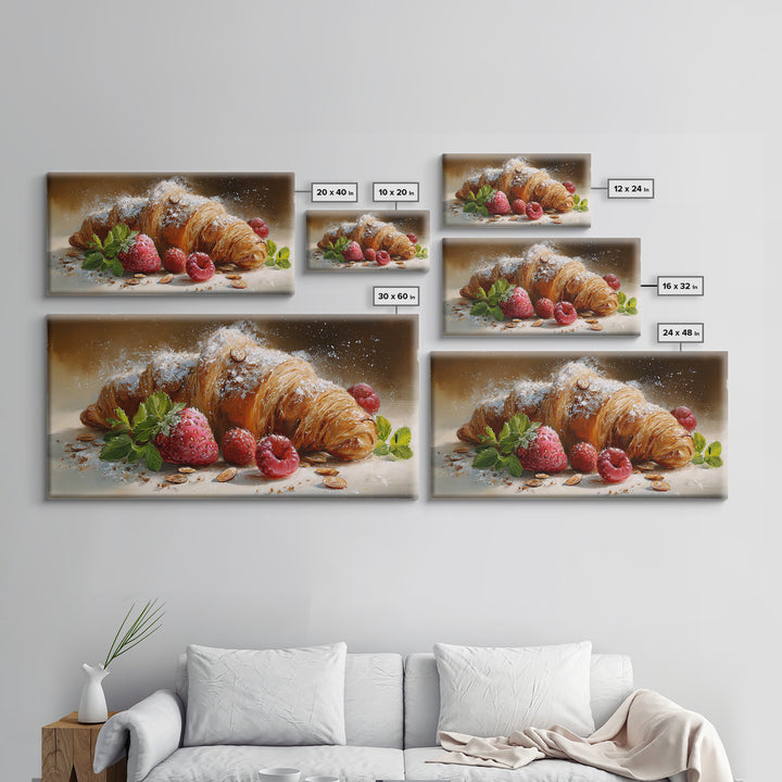 Almond Croissant Closeup Framed Canvas Print, Bakery Art, Wall Art, Bakery Decor, Oil Painting, Patisserie, Kitchen Wall Decor, BAK-2x1-35