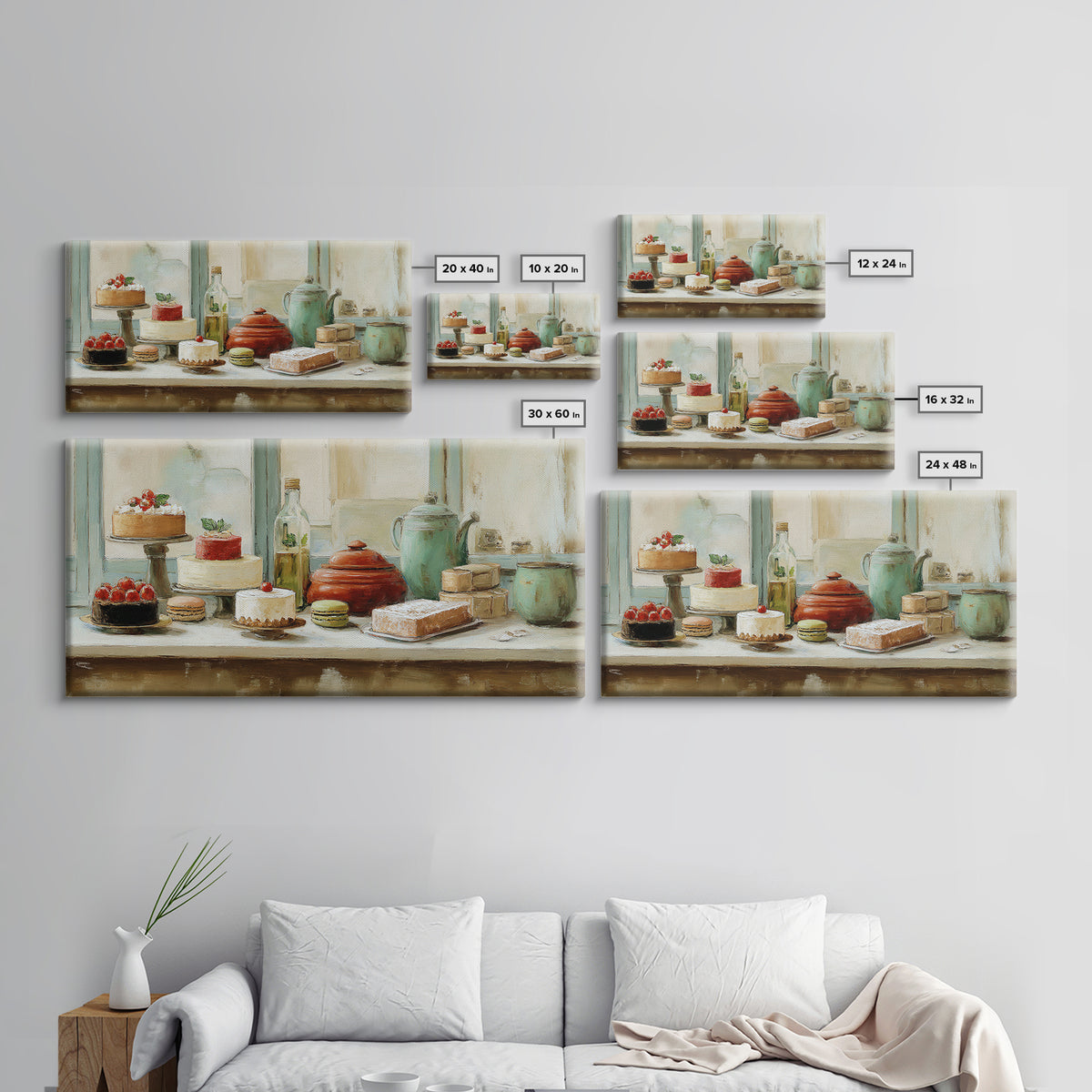 French Patisserie Window Display of Pastel Pastries Framed Canvas Print, Bakery Art, Wall Decor, Bakery Decor, Patisserie, BAK-2x1-46