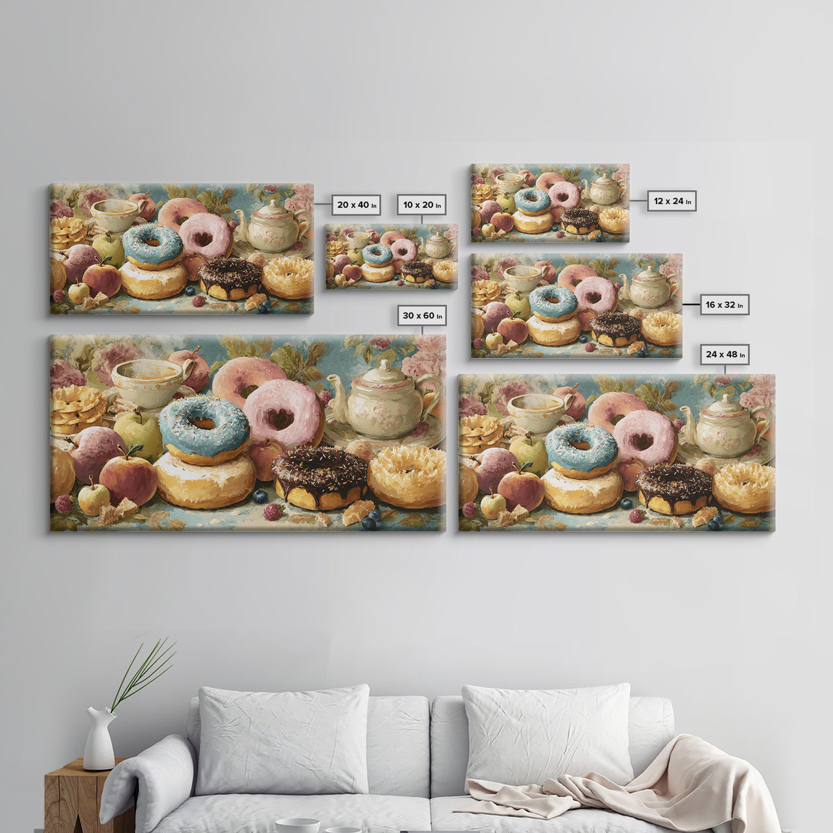 Whimsical Donut Assortment Canvas Print, Bakery Art, Kitchen Prints, Bakery Decor, Oil Painting, Patisserie, Fine Art, BAK-2x1-53