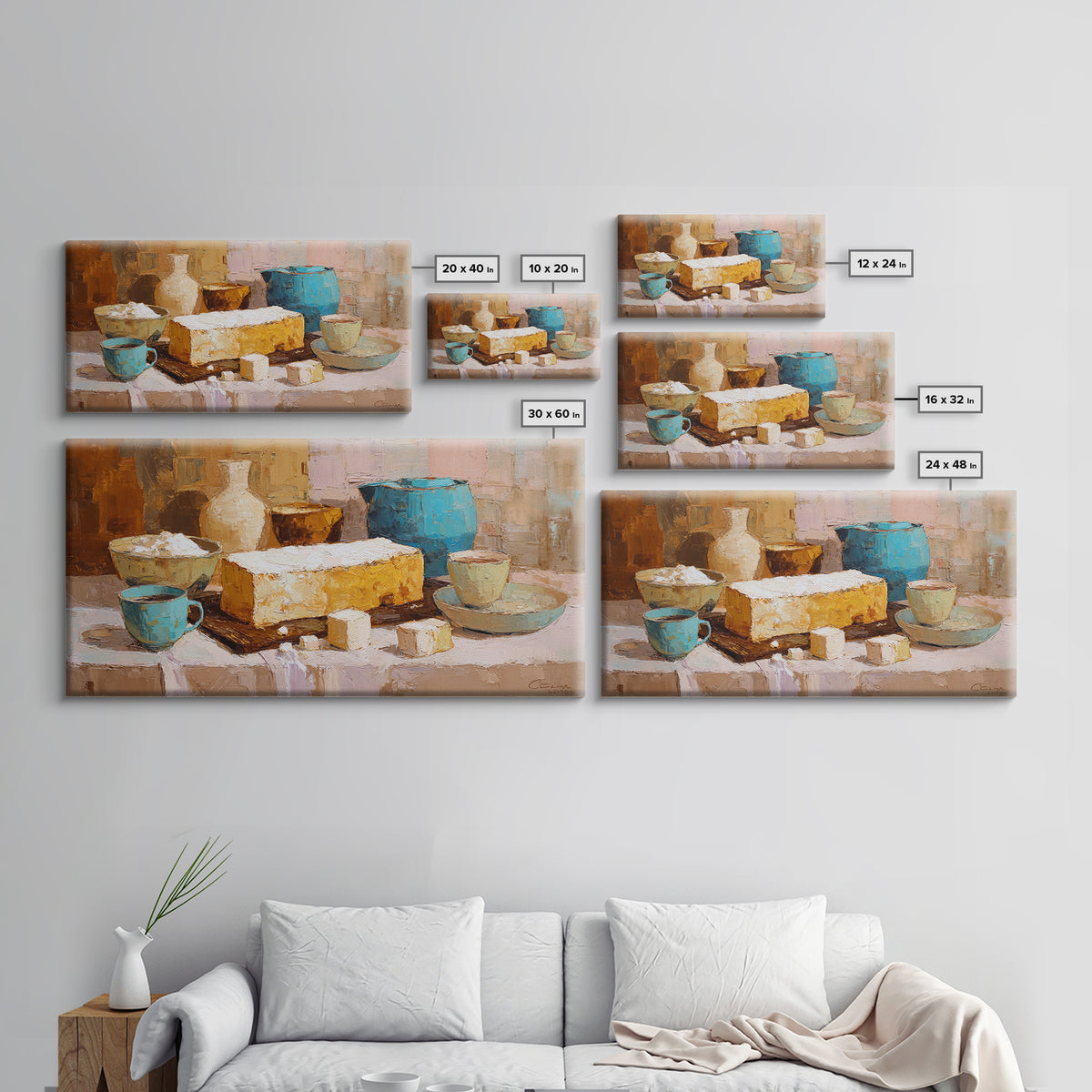 Painterly Eclair and Coffee Still Life Framed Canvas Print, Bakery Art, Kitchen Decor, Bakery Decor, Fine Art, Patisserie, BAK-2x1-56