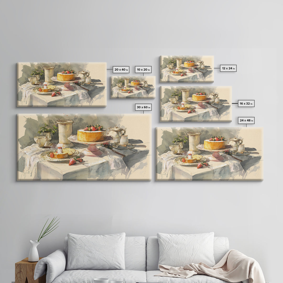 Pastel Cake Stand Canvas Print, Bakery Art, Kitchen Art, Bakery Decor, Patisserie, Neutral Wall Art, Aesthetic Wall Art, BAK-2x1-57