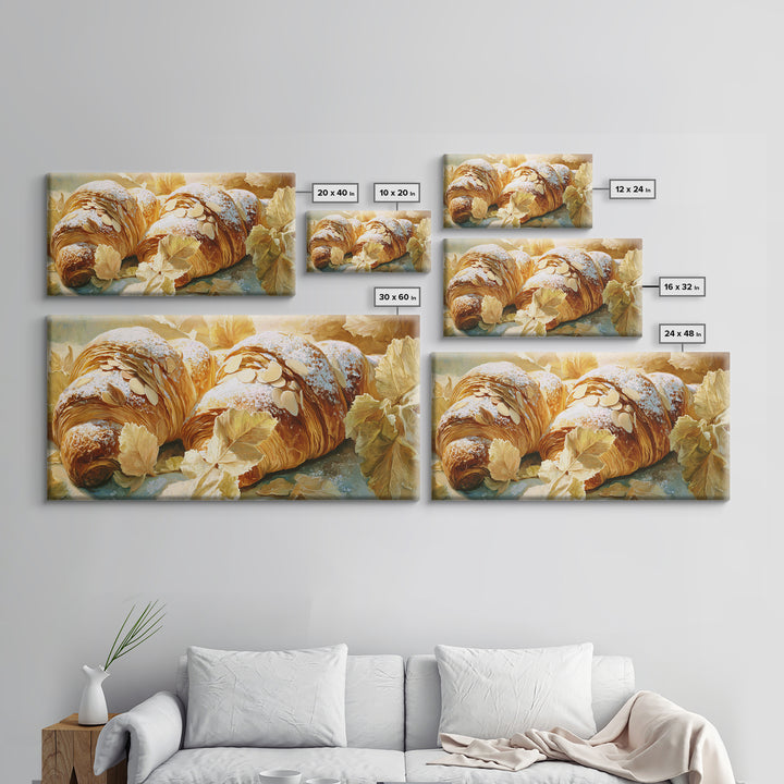 Almond Croissant Closeup Framed Canvas Print, Bakery Art, Aesthetic Wall Art, Bakery Decor, Watercolor Art, Patisserie, BAK-2x1-59