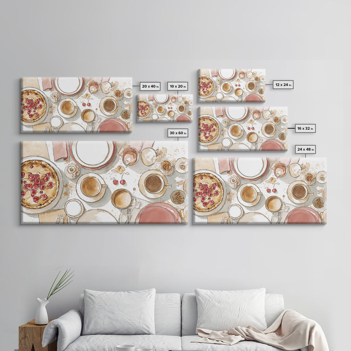 Retro Diner Pie Illustration Framed Canvas Print, Bakery Art, Kitchen Wall Art, Bakery Decor, Oil Painting, Patisserie, BAK-2x1-60
