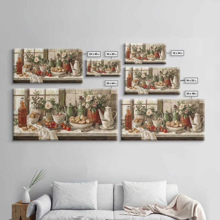 Tea and Scone Arrangement Canvas Print, Bakery Art, Digital Print, Bakery Decor, Fine Art, Patisserie, Kitchen Art Print, BAK-2x1-64
