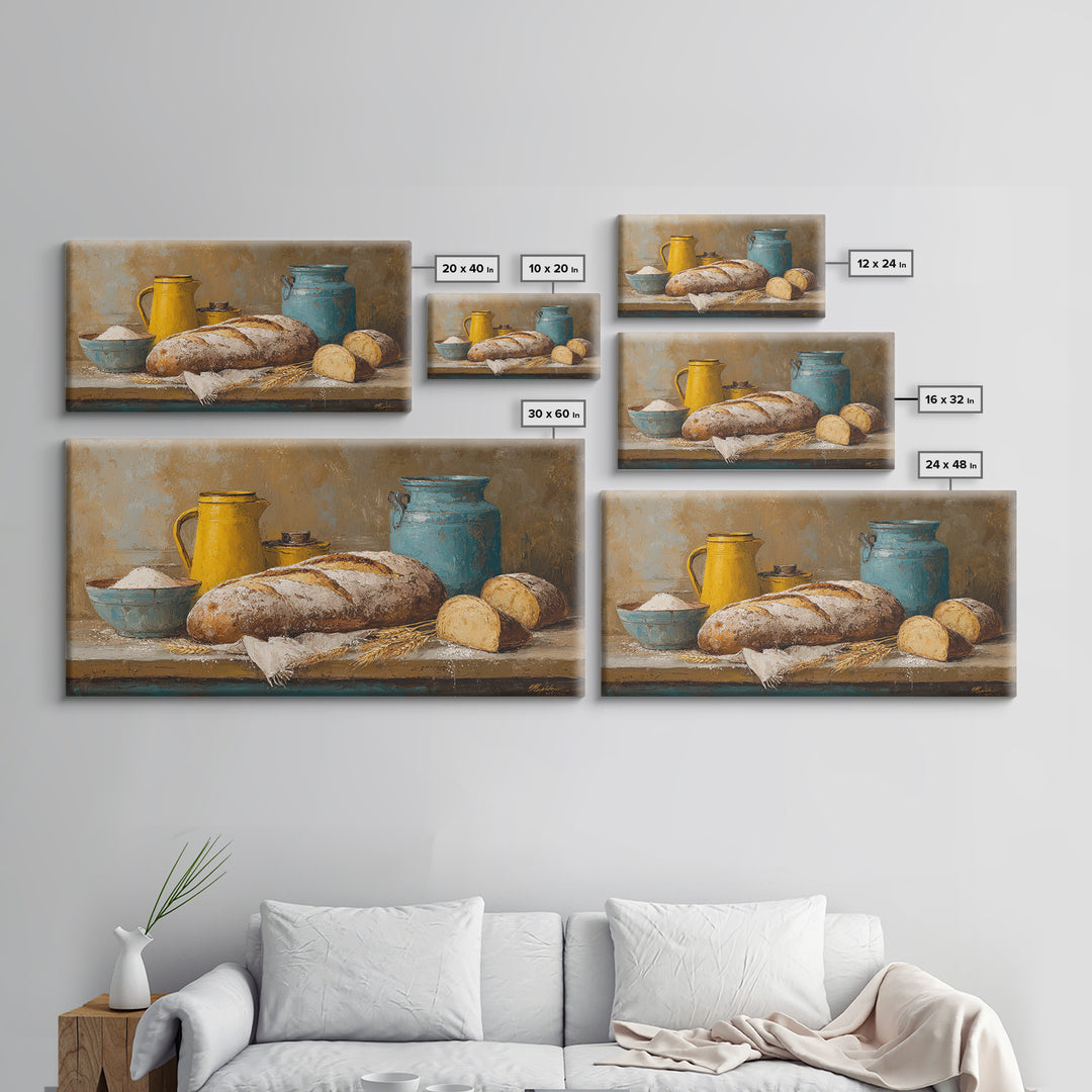 Rustic Loaf of Bread Framed Canvas Print, Bakery Art, Kitchen Art, Bakery Decor, Fine Art, Patisserie, Neutral Wall Art, BAK-2x1-72
