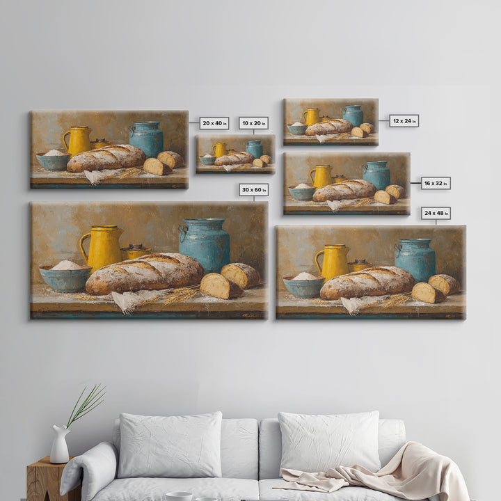 Rustic Loaf of Bread Framed Canvas Print, Bakery Art, Kitchen Art, Bakery Decor, Fine Art, Patisserie, Neutral Wall Art, BAK-2x1-72