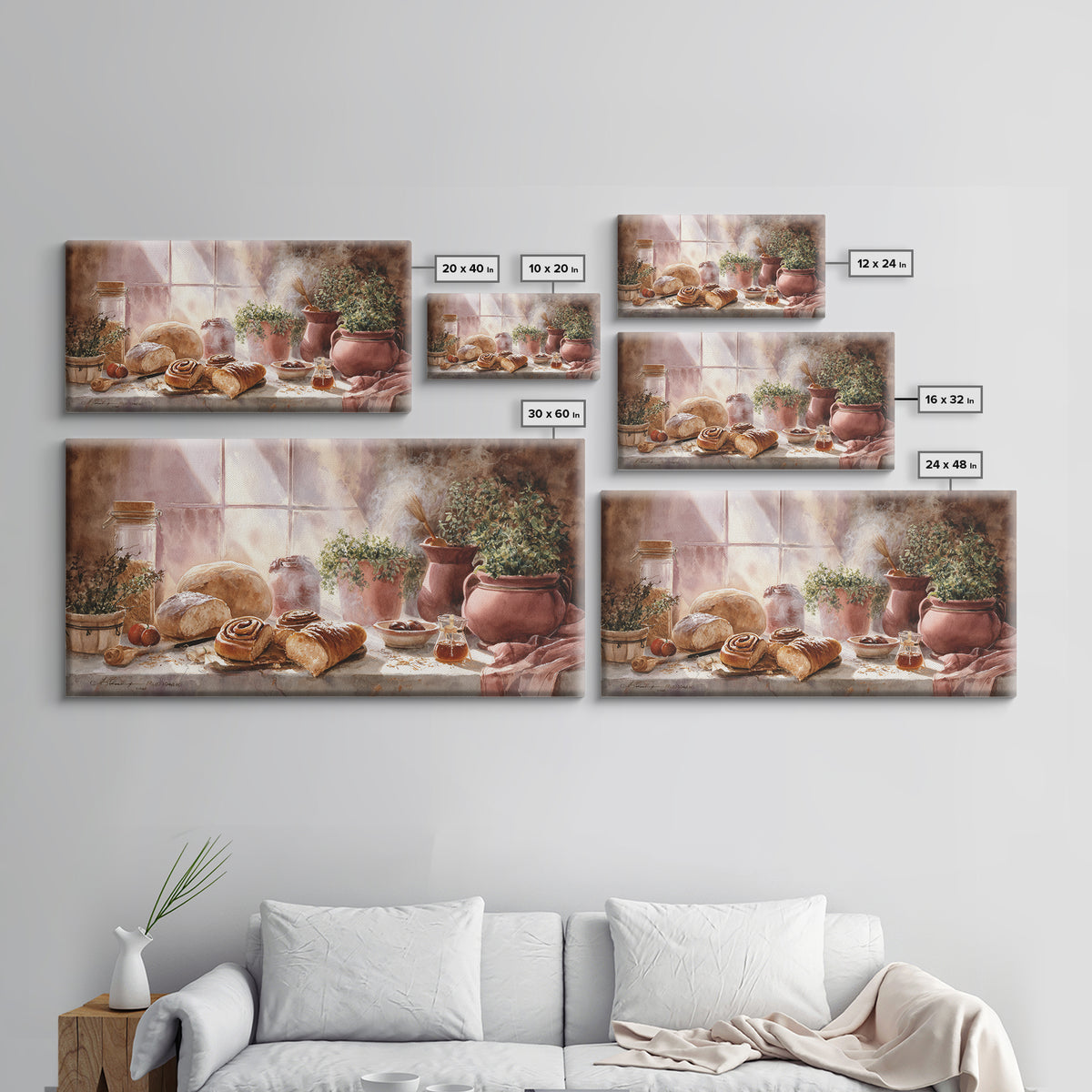Cinnamon Rolls in a Warm Country Kitchen Framed Canvas Print, Bakery Art, Kids Art, Bakery Decor, Fine Art, Patisserie, BAK-2x1-79