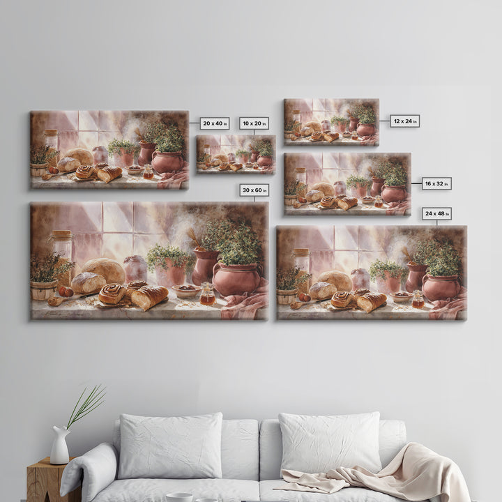 Cinnamon Rolls in a Warm Country Kitchen Framed Canvas Print, Bakery Art, Kids Art, Bakery Decor, Fine Art, Patisserie, BAK-2x1-79