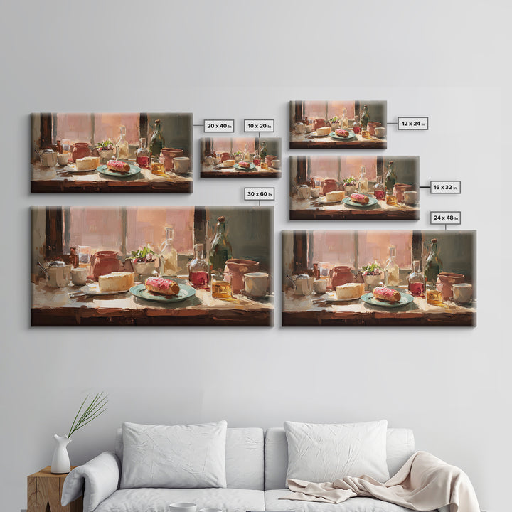 Painterly Eclair and Coffee Still Life Framed Canvas Print, Bakery Art, Coffee Wall Art, Bakery Decor, Fine Art, Patisserie, BAK-2x1-80
