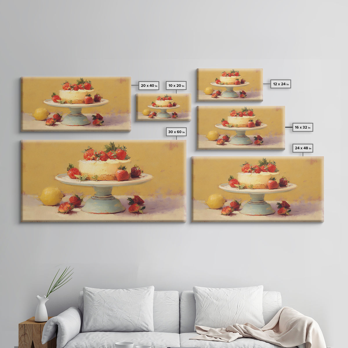 Pastel Cake Stand Framed Canvas Print, Bakery Art, Food Art, Bakery Decor, Watercolor Art, Patisserie, Kids Art, BAK-2x1-81