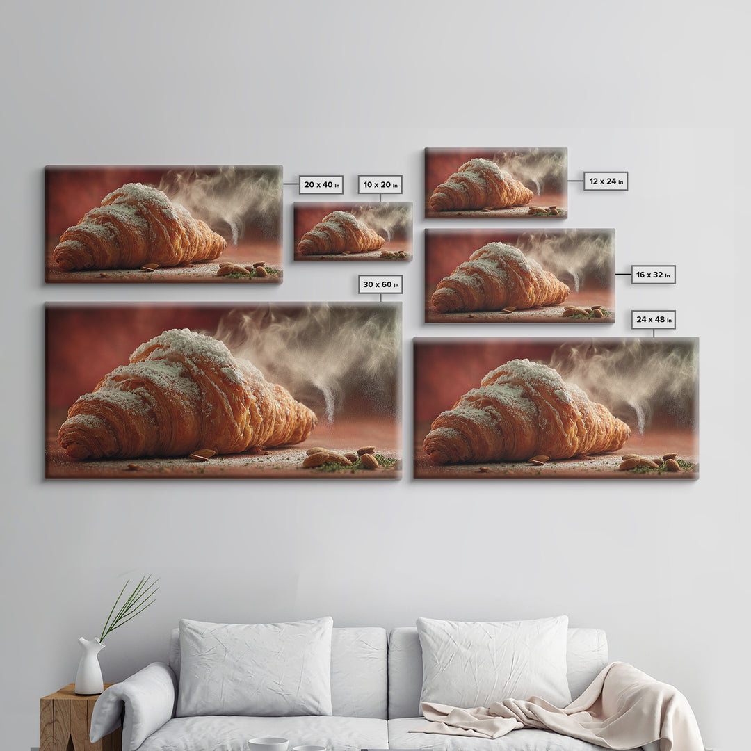 Almond Croissant Closeup Framed Canvas Print, Bakery Art, Print, Bakery Decor, Fine Art, Patisserie, Food Art, Kitchen Print, BAK-2x1-83