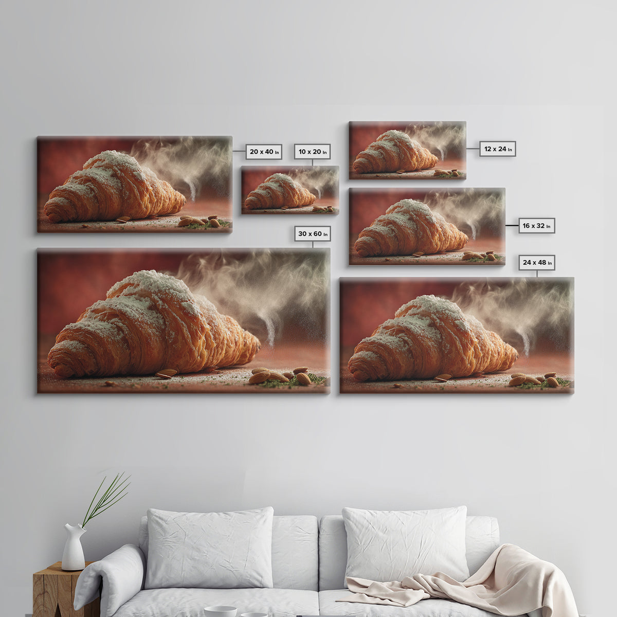 Almond Croissant Closeup Framed Canvas Print, Bakery Art, Print, Bakery Decor, Fine Art, Patisserie, Food Art, Kitchen Print, BAK-2x1-83
