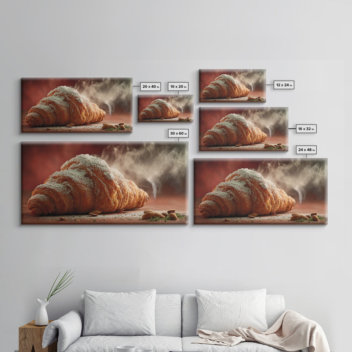 Almond Croissant Closeup Framed Canvas Print, Bakery Art, Print, Bakery Decor, Fine Art, Patisserie, Food Art, Kitchen Print, BAK-2x1-83
