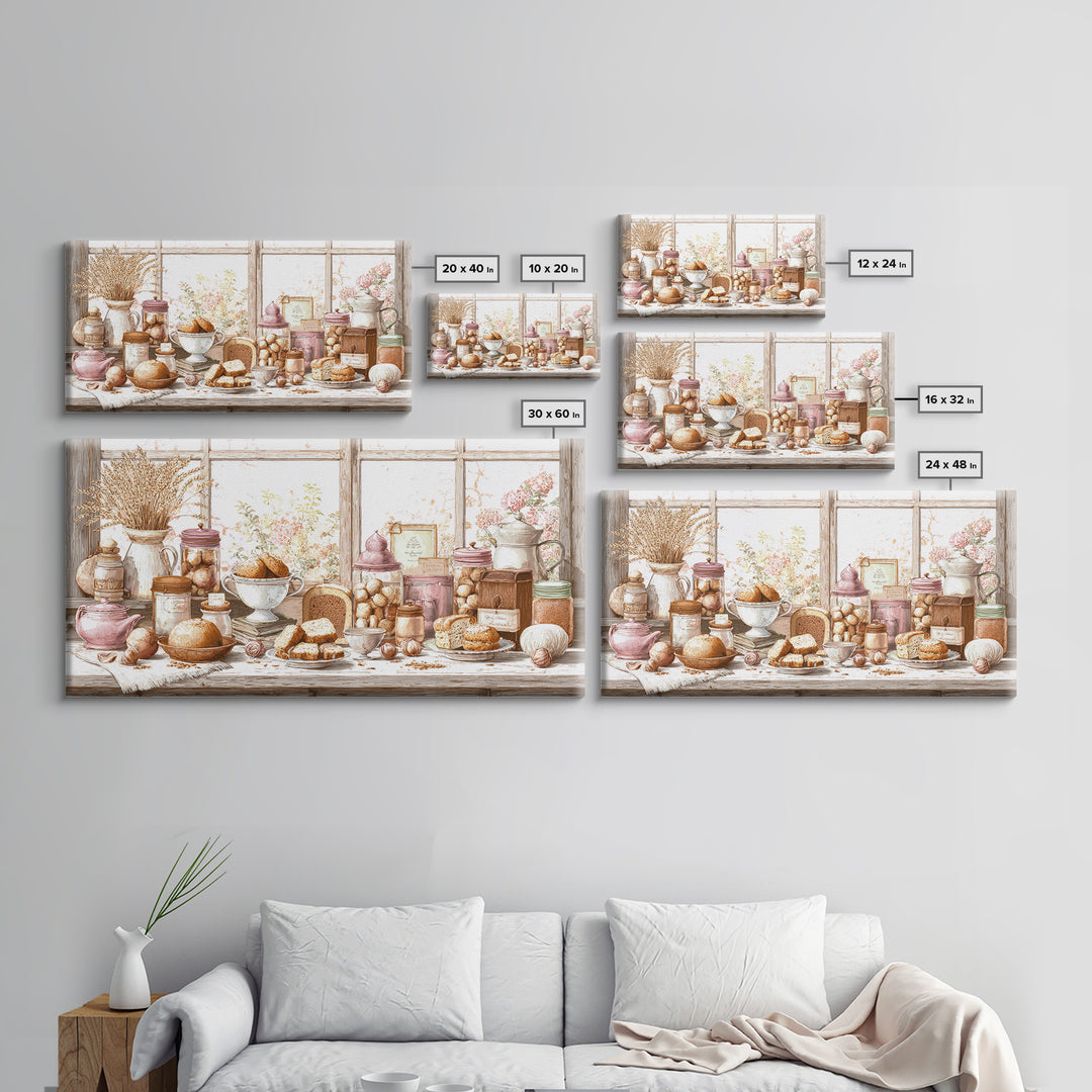 Tea and Scone Arrangement Framed Canvas Print, Bakery Art, Watercolor Art, Bakery Decor, Fine Art, Patisserie, French Wall Art, BAK-2x1-88