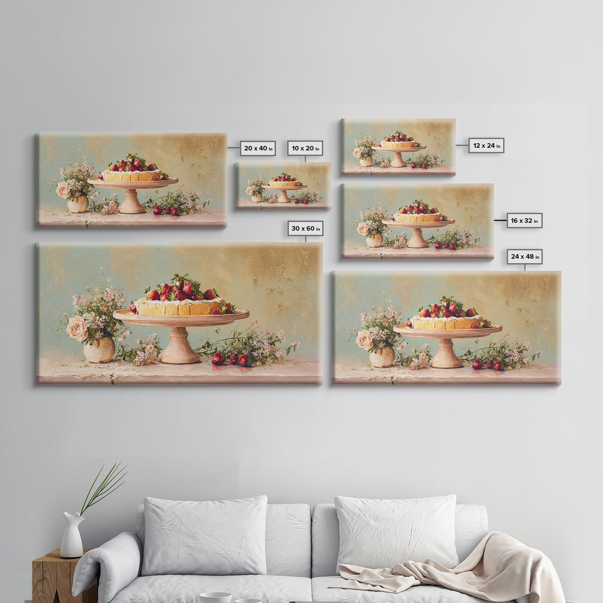 Pastel Cake Stand Framed Canvas Print, Bakery Art, Art Print, Bakery Decor, Patisserie, Kitchen Print, Coffee Wall Art, BAK-2x1-9