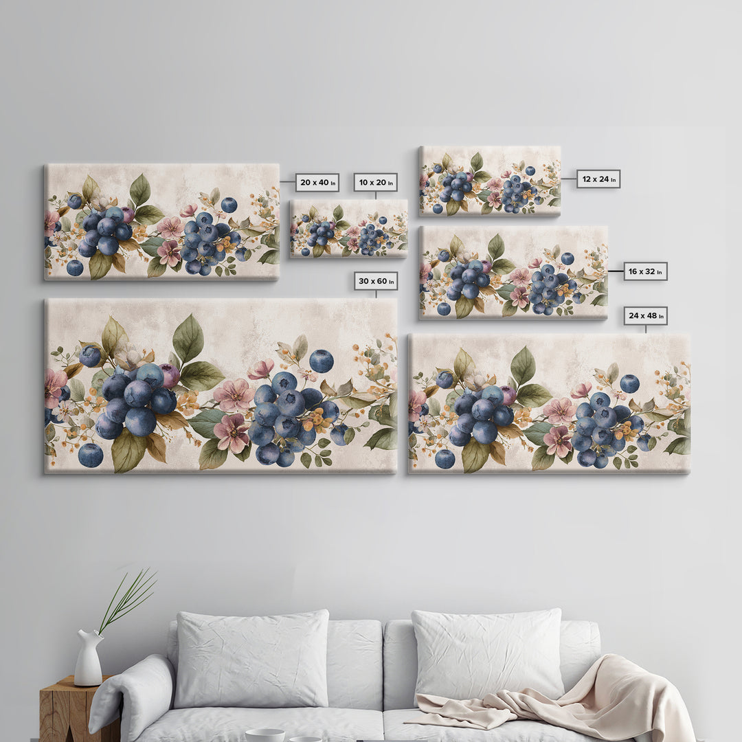 Blueberry Galette with Rustic Farmhouse Texture Framed Canvas Print, Bakery Art, Watercolor Painting, Bakery Decor, Patisserie, BAK-2x1-91