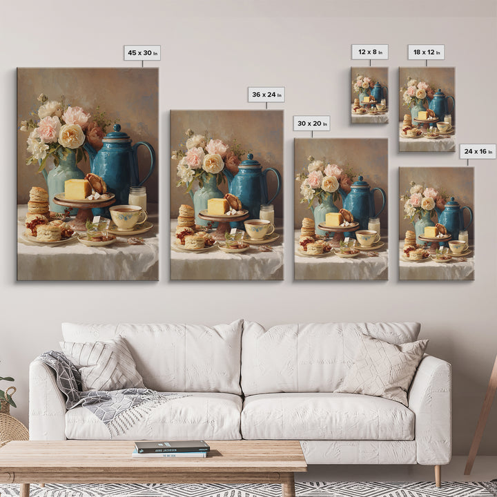Tea and Scone Arrangement Framed Canvas Print, Bakery Art, Neutral Wall Art, Bakery Decor, Patisserie, Statement Artwork, BAK-2x3-28