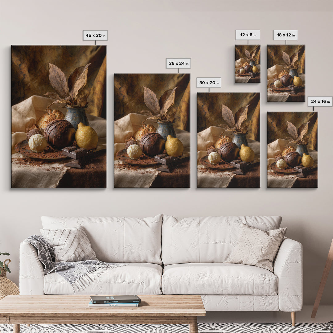 Chocolate Truffle Still Life Framed Canvas Print, Bakery Art, Room Decor, Bakery Decor, Fine Art, Patisserie, Digital Print, BAK-2x3-3
