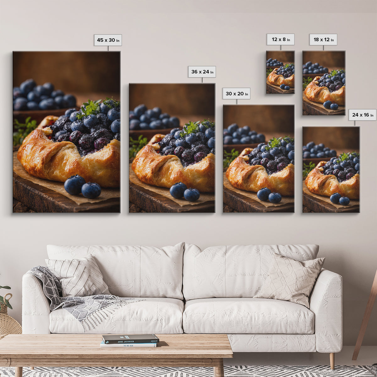 Blueberry Galette with Rustic Farmhouse Texture Canvas Print, Bakery Art, Wall Decor, Bakery Decor, Fine Art, Patisserie, BAK-2x3-31