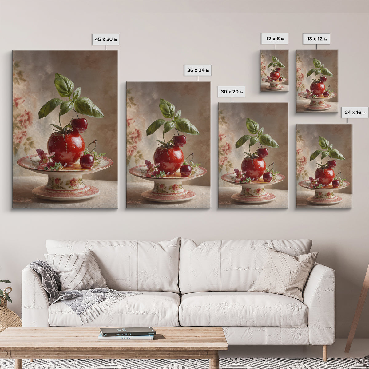 Cherry Tart Still Life Framed Canvas Print, Bakery Art, Watercolor Painting, Bakery Decor, Patisserie, Aesthetic Wall Art, BAK-2x3-37