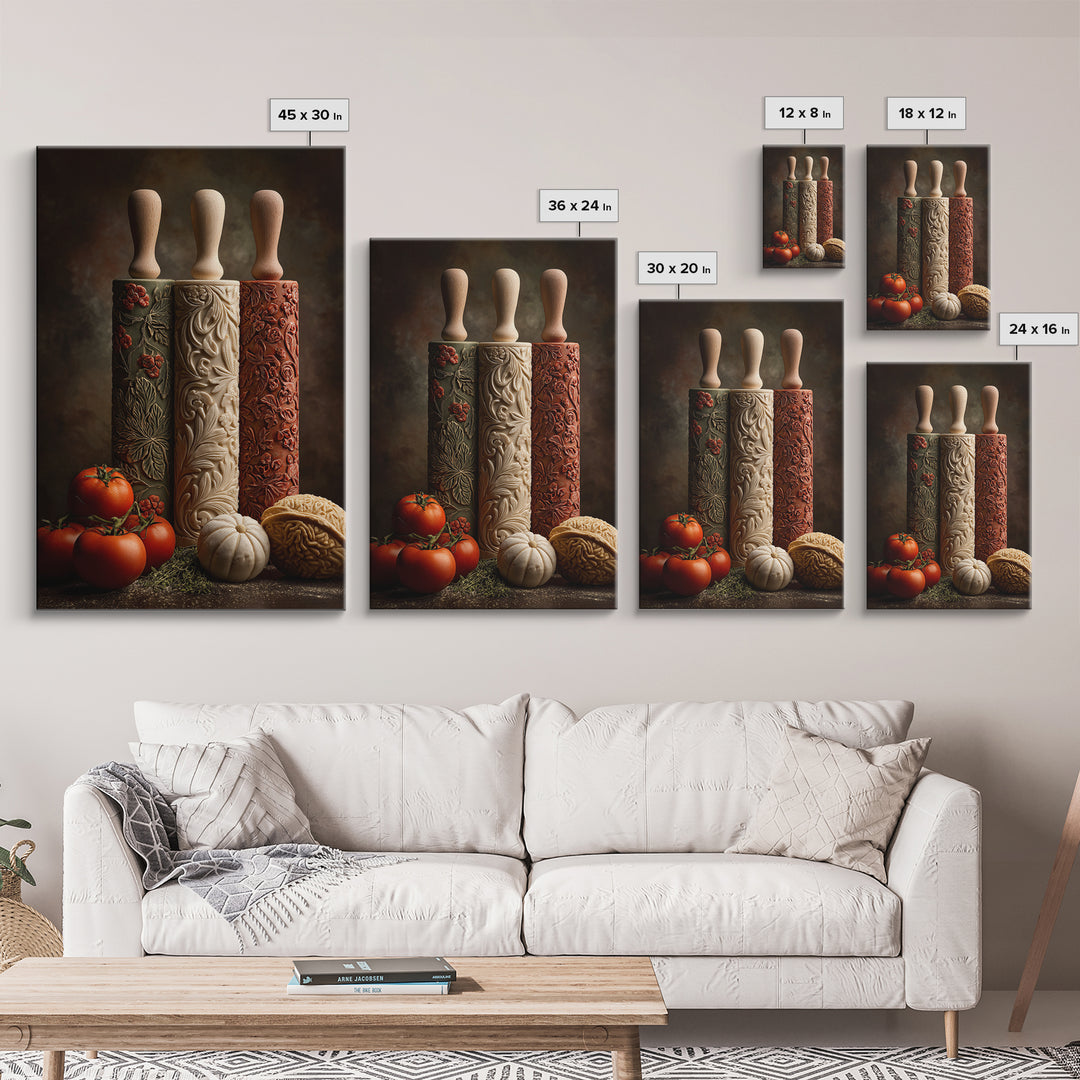 Patisserie Pattern of Rolling Pins and Pastries Canvas Print, Bakery Art, Printable Art, Bakery Decor, Watercolor Art, BAK-2x3-5