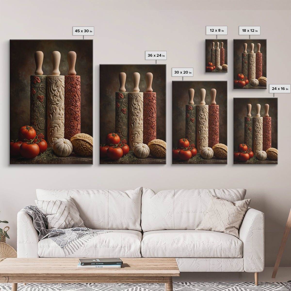 Patisserie Pattern of Rolling Pins and Pastries Canvas Print, Bakery Art, Printable Art, Bakery Decor, Watercolor Art, BAK-2x3-5