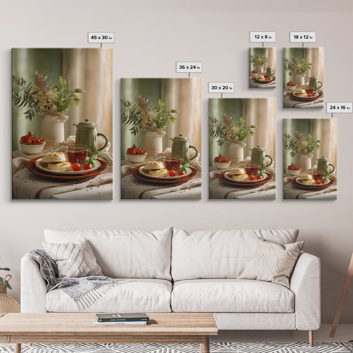 Tea and Scone Arrangement Framed Canvas Print, Bakery Art, Wall Decor, Bakery Decor, Fine Art, Patisserie, Kitchen Prints, BAK-2x3-52
