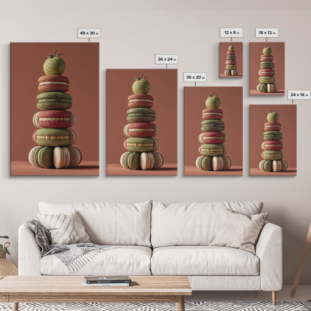 Single Perfect Macaron Tower Framed Canvas Print, Bakery Art, Kitchen Prints, Bakery Decor, Oil Painting, Patisserie, BAK-2x3-59