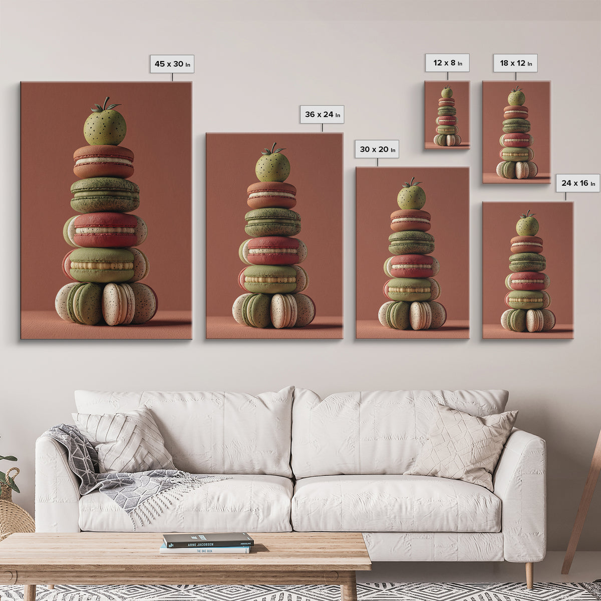 Single Perfect Macaron Tower Framed Canvas Print, Bakery Art, Kitchen Prints, Bakery Decor, Oil Painting, Patisserie, BAK-2x3-59