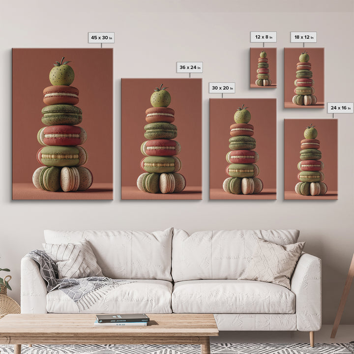 Single Perfect Macaron Tower Framed Canvas Print, Bakery Art, Kitchen Prints, Bakery Decor, Oil Painting, Patisserie, BAK-2x3-59