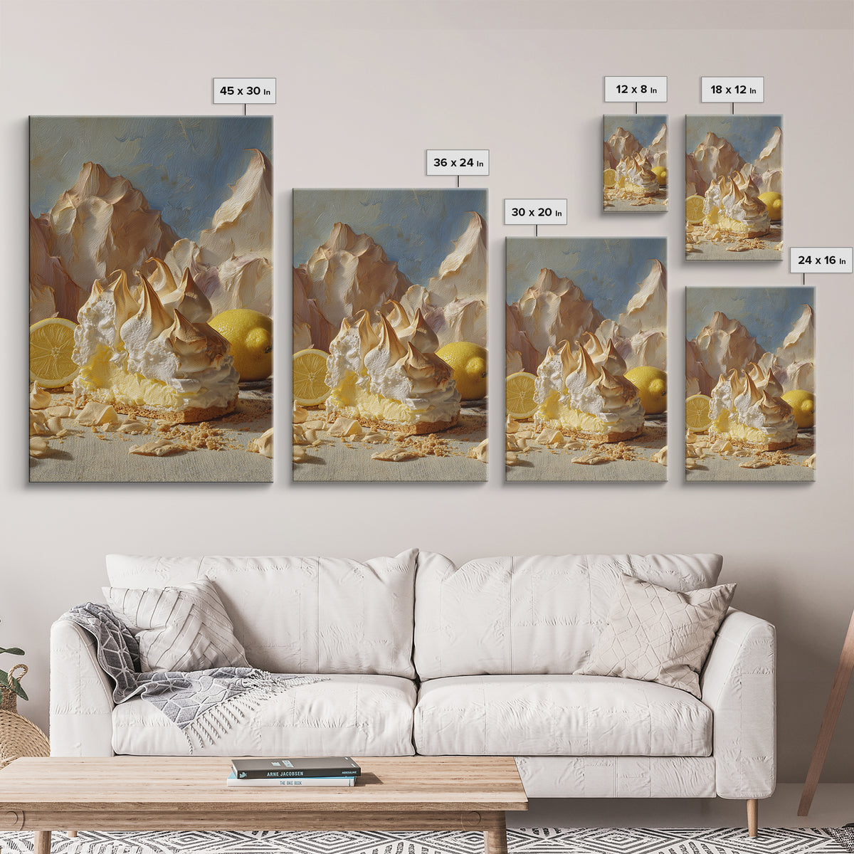Lemon Meringue Pie Slice Canvas Print, Bakery Art, Kitchen Wall Art, Bakery Decor, Oil Painting, Patisserie, BAK-2x3-66