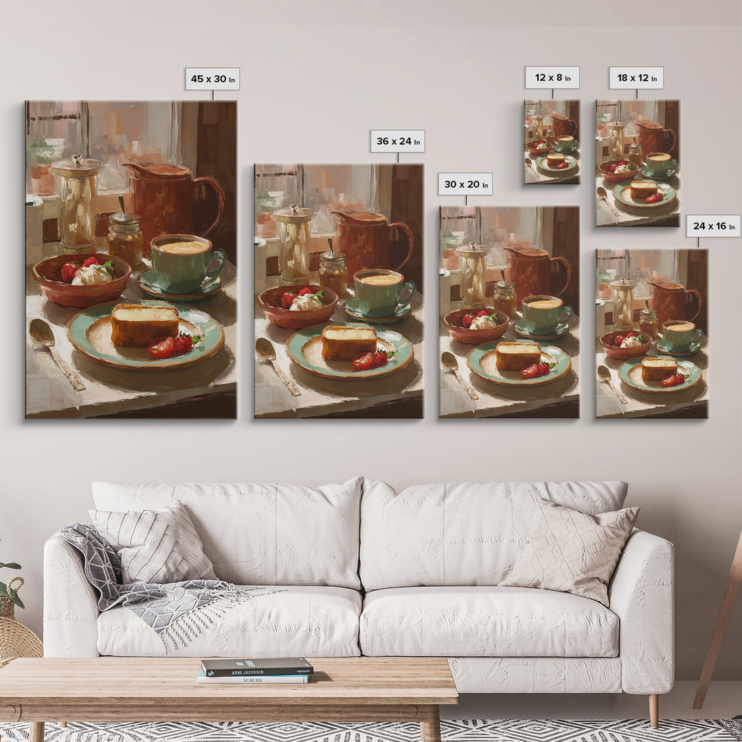 Painterly Eclair and Coffee Still Life Framed Canvas Print, Bakery Art, Coffee Wall Art, Bakery Decor, Fine Art, Patisserie, BAK-2x3-68