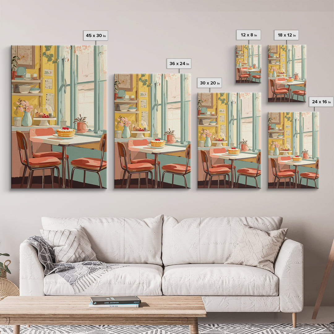 Retro Diner Pie Illustration Canvas Print, Bakery Art, Kitchen Wall Art, Bakery Decor, Oil Painting, Patisserie, BAK-2x3-72