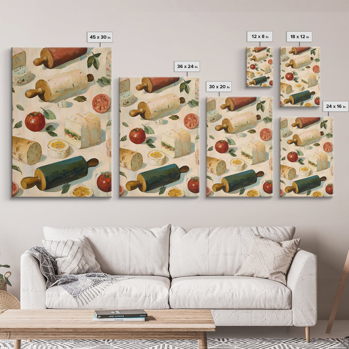 Patisserie Pattern of Rolling Pins and Pastries Canvas Print, Bakery Art, Kitchen Art Print, Bakery Decor, Fine Art, Patisserie, BAK-2x3-77