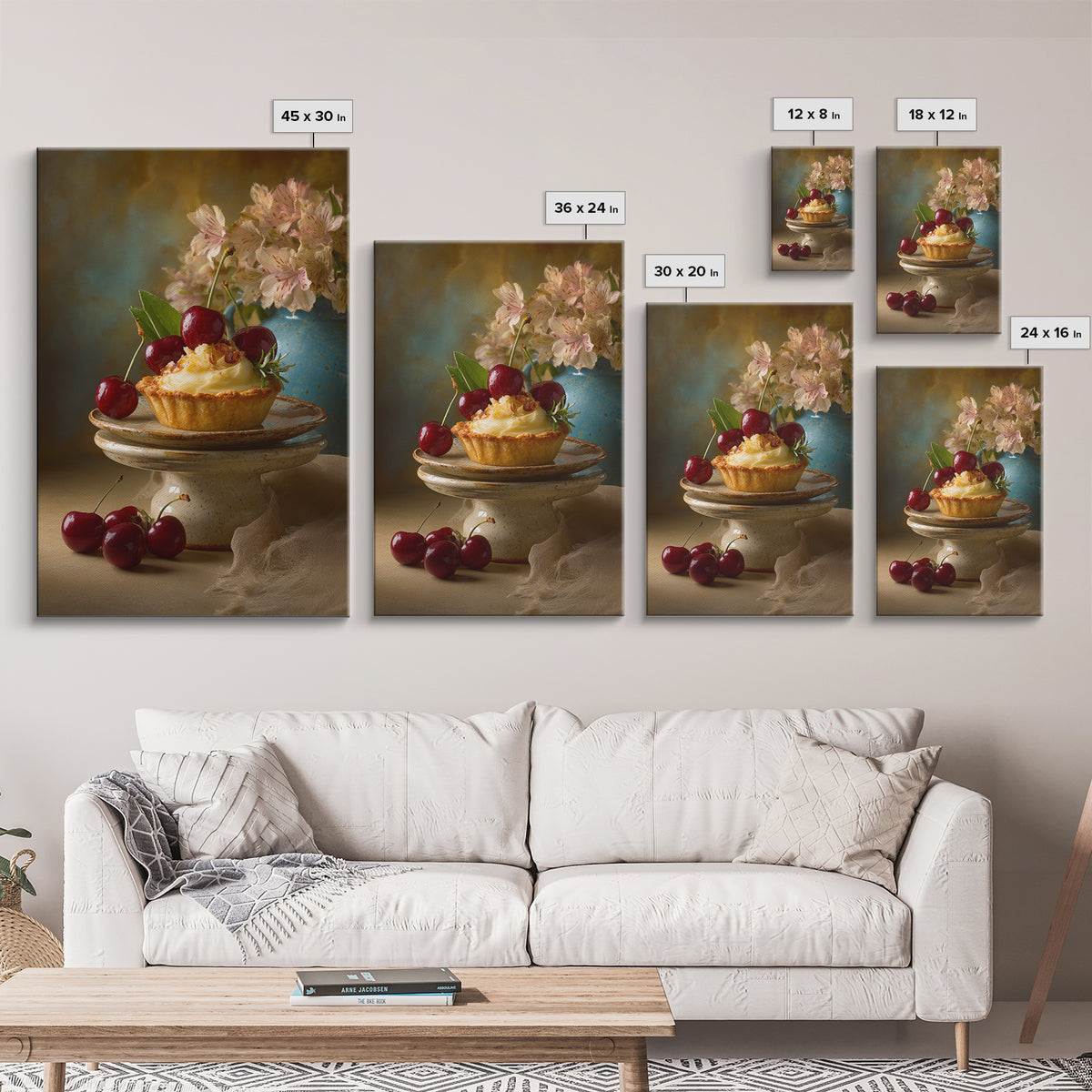 Cherry Tart Still Life Framed Canvas Print, Bakery Art, Neutral Wall Art, Bakery Decor, Fine Art, Patisserie, Statement Artwork, BAK-2x3-85